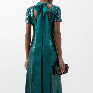 Staud Ilana Bow-Back Sequinned Gown in Emerald, Large